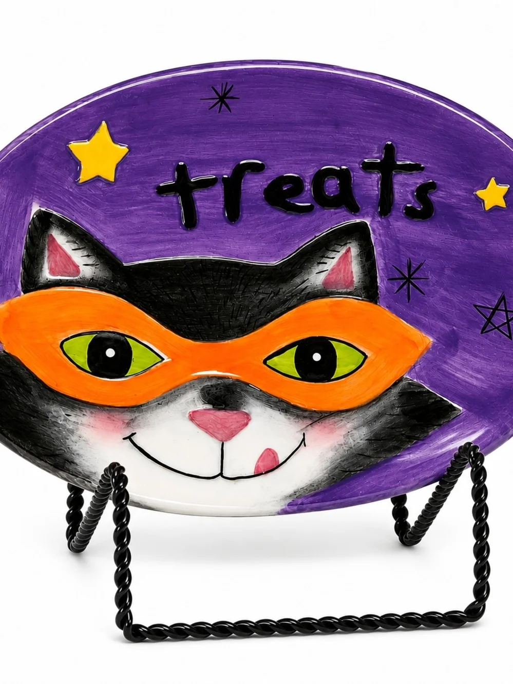 Fitz & Floyd Halloween Treats Cat Appetizer Plate Oval Candy Dish Purple Ceramic